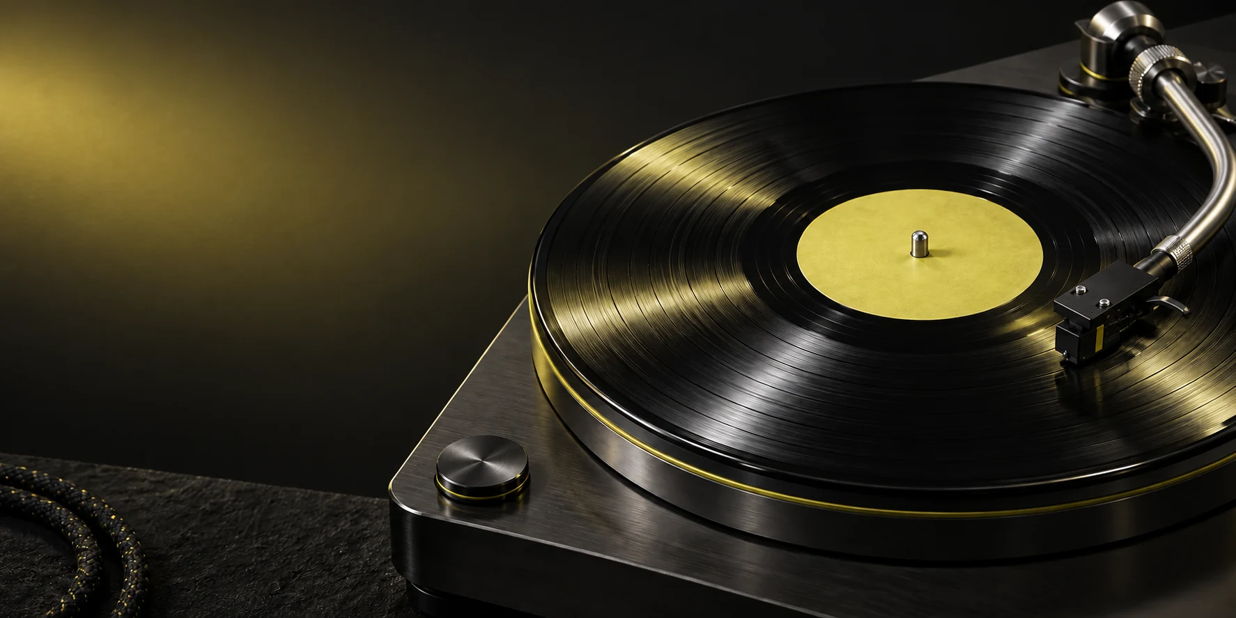 Platine vinyle et lumière chaude, illustration du projet MusicPlus.